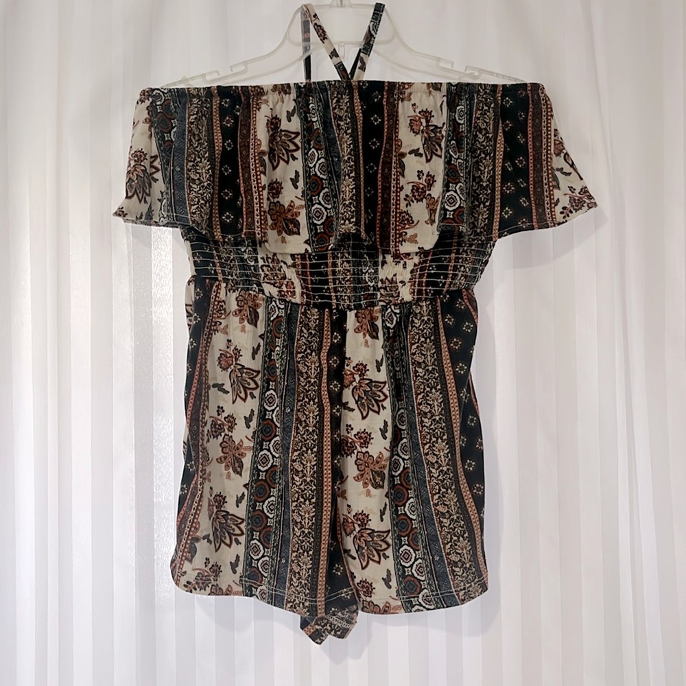 Floral Striped Halter Romper